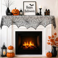 Halloween Black Lace Spiderweb Fireplace Mantle Scarf Cover - 18x96 Inch