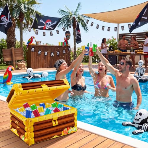 Inflatable Treasure Chest Cooler - Pirate Drink Cooler for Parties, 23x15x13 Inch, Variation of THIS listing