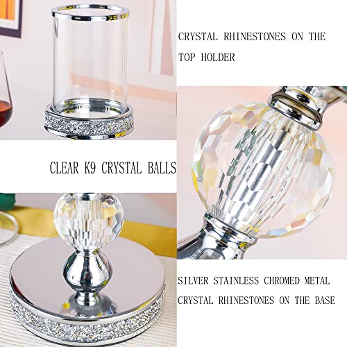 Crystal Ball Pillar Candle Holder with Windproof Glass Cover - Elegant Home Decor
