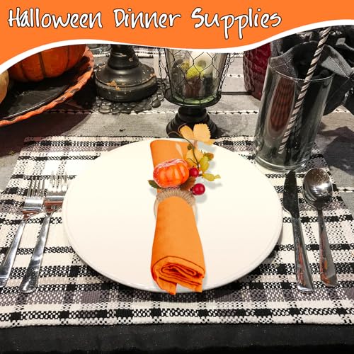 Halloween Pumpkin Eyeball Hand Napkin Rings Set - Fall Dinner Table Decor - Orange Pumpkin Variation