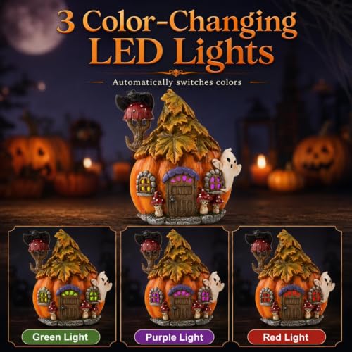 LED Light Up Pumpkin House - Halloween Fairy Garden Decor - Orange-1