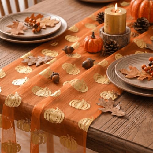 Fall Gauze Table Runner 120 Inch 3-Pack Orange Gold - 28 x 120 Inch