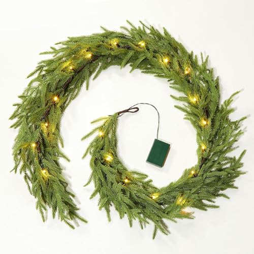 6Ft Prelit Christmas Garland with Lights - Norfolk Pine, 2 Pack, Battery Operated Variation