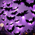 38 Pcs LED Halloween Bat Wall Decor Set - 3D Indoor Outdoor Decorations