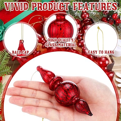 Mercury Glass Finial Christmas Ornaments - Red, 6 Inch, Set of 8