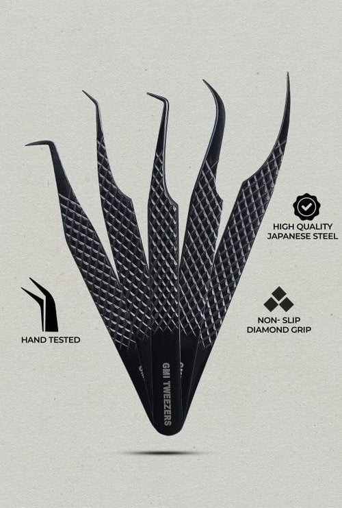 GMI TWEEZERS GMI Lash Tweezers - Set of 5 Eyelash Tweezers- Stainless Steel Eyelash Extension Tweezers - Multipurpose Lash Tweezers T2233 Tweezer