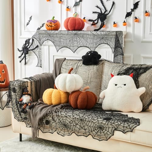 Pumpkin Throw Pillows Set - White and Brown Halloween Fall Decor 11.8 x 6 inches