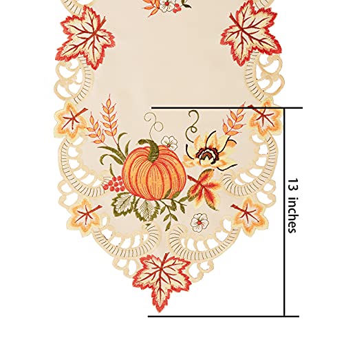 Simhomsen Embroidered Thanksgiving Harvest Pumpkins Table Runner 14x108 Inches - Fall Decor