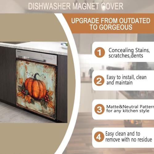 Vintage Pumpkin Magnetic Dishwasher Cover - Autumn Fridge Decal 23" x 26"