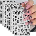 Halloween Spider Web Nail Stickers - Black Stars Moon Flame Design, 8 Sheets, DIY Manicure Decorations - Black Variant