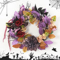 Halloween Wreath 18 Inch with Artificial Roses & Spiders - Round Red & Purple Flowers