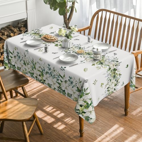 Horaldaily Eucalyptus Table Cloth 60x140 Inch Rectangular White Summer Decor