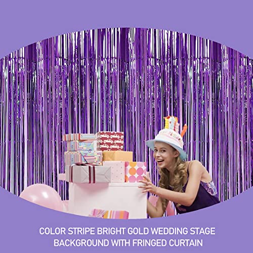 Purple Foil Fringe Curtains 5 Pack - Glitter Tinsel Backdrop for Wedding & Party