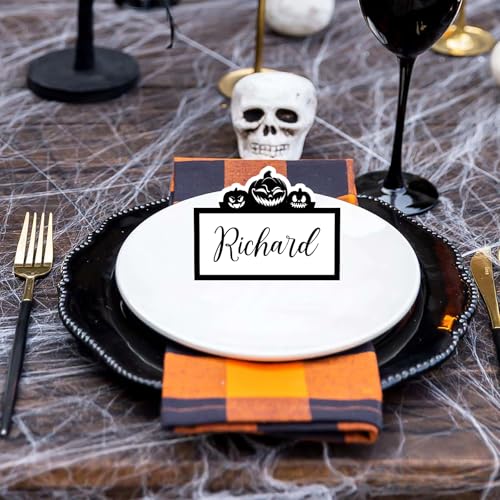 Halloween Black Skeleton Ghost Spider Pumpkin Place Card Holders 48 pcs - Gothic Party Decor