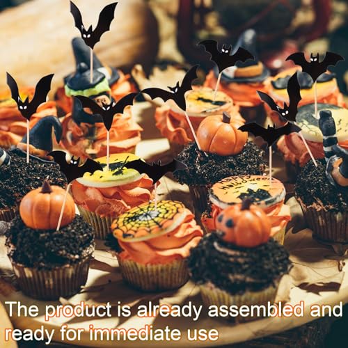 24pcs Halloween Bat Cake Toppers - Baby Shower & Party Decor