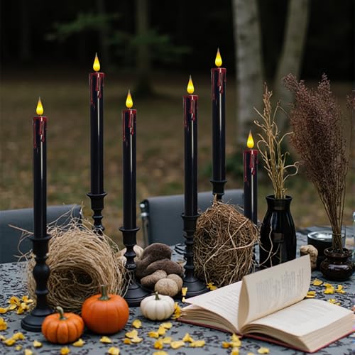 Halloween Flameless Taper Candles with Flickering Mode & Remote - Black 10-Inch Set