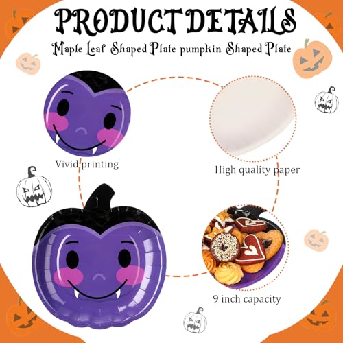 Umigy 42 Pack Halloween Paper Plates Disposable Party Dinnerware Set - Pumpkin & Bat Design - Festive Tableware for Halloween Parties Variation of 42