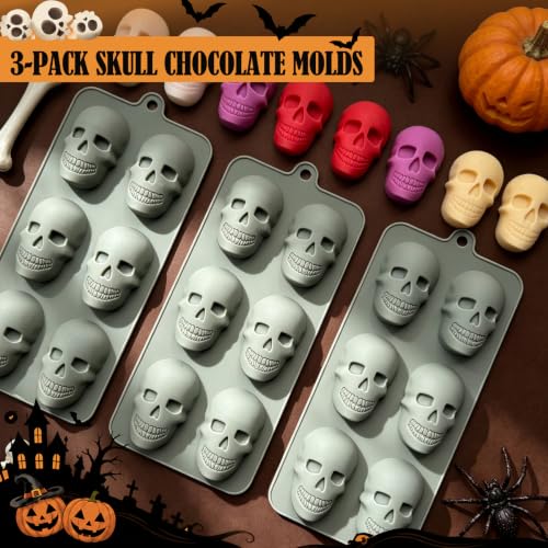 Halloween Skull Silicone Mold 3-Pack for Candy Soap & Candle Making - Gray Variation