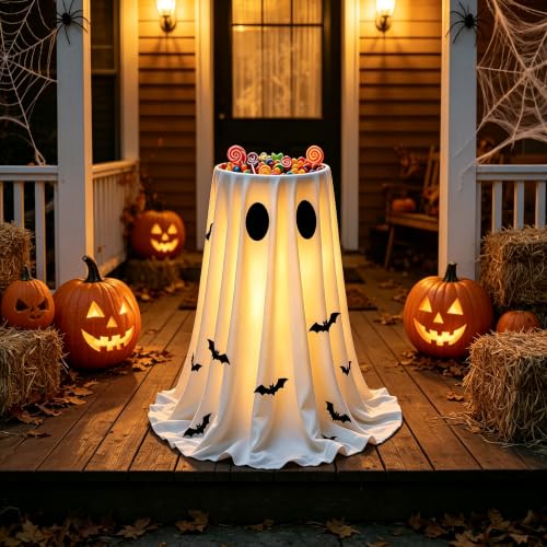 Halloween Ghost Candy Bowl with Stand - Glowing Trick-or-Treat Decor for Front Porch & Entryway