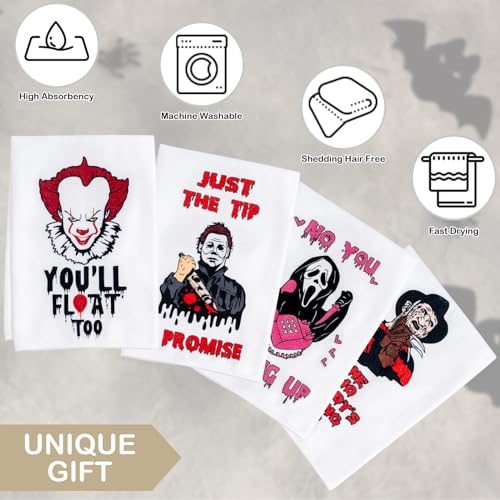 Horror Movie Character Kitchen Dish Towels Set - 4 Pack Halloween Gifts