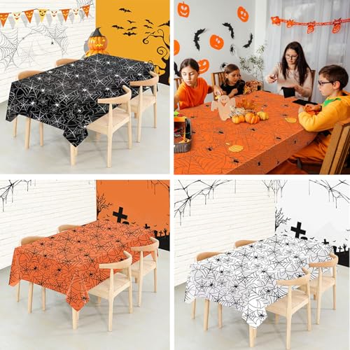 Dulousia Spider Halloween Tablecloth 3pcs Disposable Web Cover Set - Black, White, Orange, 54x108in