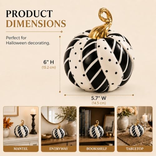 Black and White Pumpkin Decor Figurine Halloween Home Accent - Black White Variation