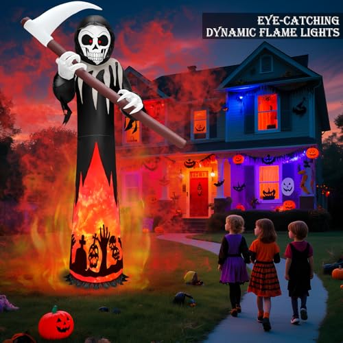 12FT Tall Halloween Inflatable Grim Reaper with Rotating Flame Lights Outdoor Decor