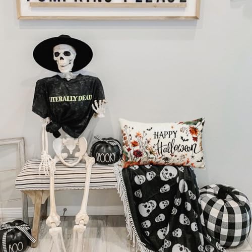 Halloween Pillow Covers 12x20 Inch Pumpkin Ghost Bat Decor - Black Variation