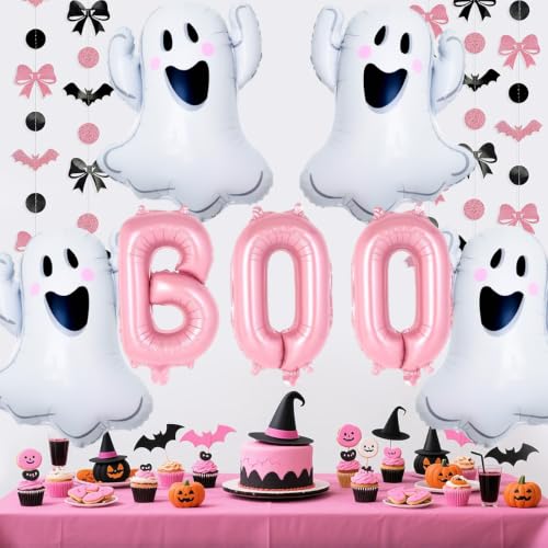Pink Halloween Ghost Balloons Set - Ghost Foil Balloons for Party Decor & Photos