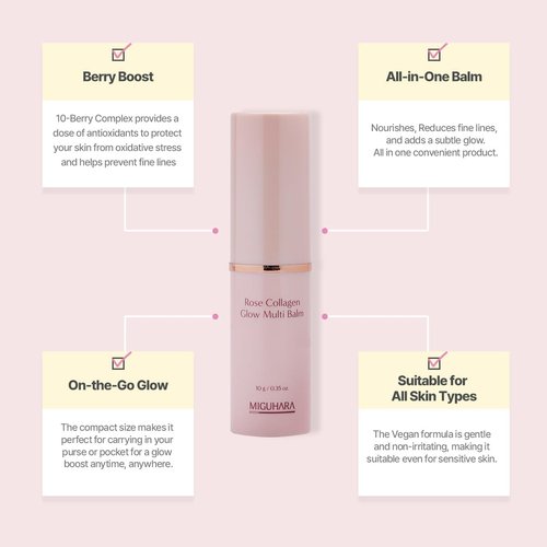 MIGUHARA Rose Collagen Glow Multi Balm | Korean Skincare | All-in-One Hydrating Multi Balm Stick (10g/0.35 oz.)