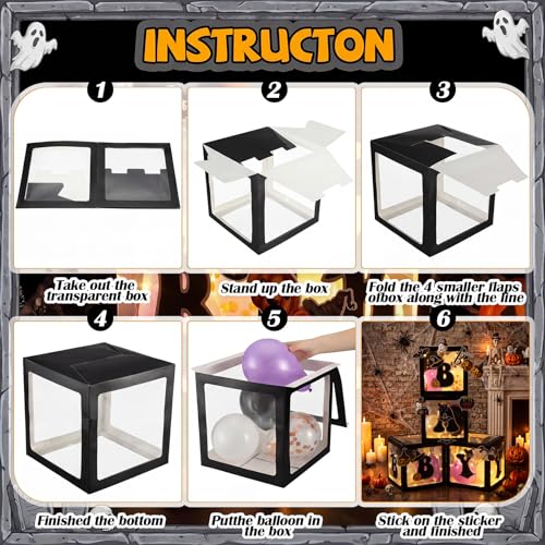 Halloween Baby Shower Decorations Set with Balloons, LED String Lights & Boxes
