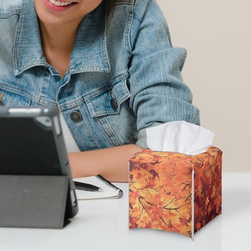 Fall Maple Leaf Leather Tissue Box Cover for Living Room & Bathroom - Easy to Install, Washable