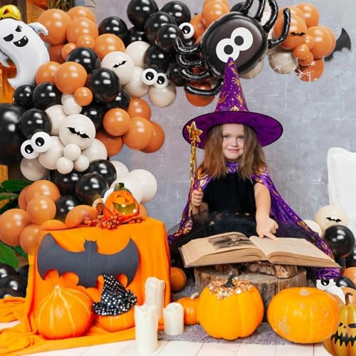 Halloween Balloon Garland Arch Kit with Eyeball, Ghost, Spider & Pumpkin Foil Balloons