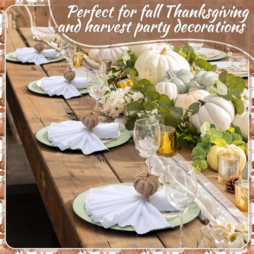 Remerry Fall Thanksgiving Napkin Rings Set of 24 Pumpkin Holders with Burlap & Cloth Variation of Natural Color