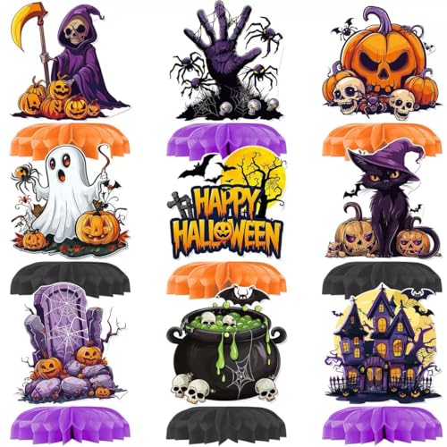 Halloween Honeycomb Centerpieces 9-Pack - Spooky Party Decor, Festive Table Decorations