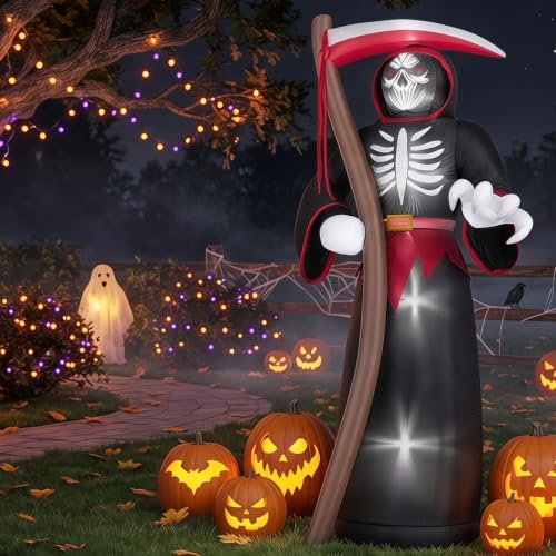 8FT Halloween Inflatable Grim Reaper Blow Up Yard Decor - Outdoor Spooky Decoration, Black Reaper Variation