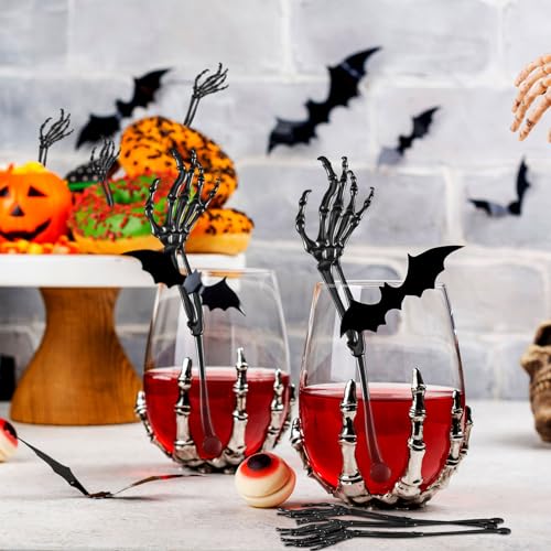 Halloween Skeleton Cocktail Picks - Black, 48 Pack - Spooky Party Decorations