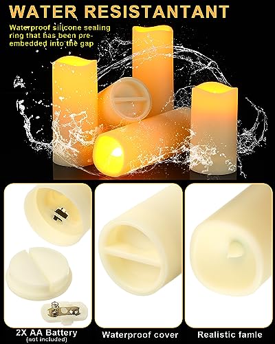 Waterproof LED Flameless Candles with Remote Control - Outdoor Battery Pillar Candles for Wedding Halloween Christmas Decorations, 3 Sizes