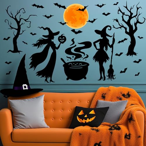 Halloween Window Sticker Decoration Black Witches & Bats - Peel & Stick, Orange & Black Variant