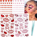 Red-Pink Kiss Face Gems Self-Adhesive Face Stickers for Makeup & Rave