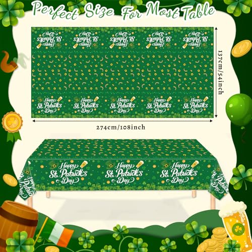 Green St Patrick's Day Tablecloths Set - 3 Pack 54 x 108 Inch Waterproof Disposable Table Covers
