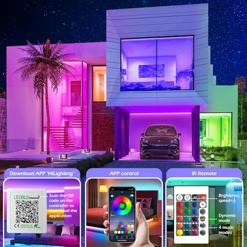 41FT RGB LED Strip Lights with Music Sync and App Control - Color Changing Rope Lights for Home & Party