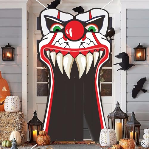 Halloween Clown Vampire Banner Backdrop for Spooky Party Decorations - 70x39 Inches