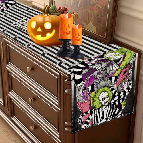 Halloween Table Runner Black and White 13x72 Inch Seasonal Kitchen Decor
