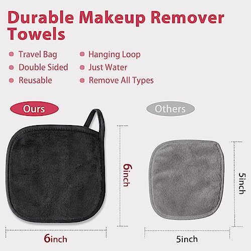Reusable Makeup Remover Cloths 6x6 Inches - 12 Pack Microfiber Face Towels with Mesh Bag - Grey