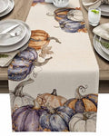 Fall Watercolor Table Runner 13x72 Inch Purple Beige Thanksgiving Dining Decor