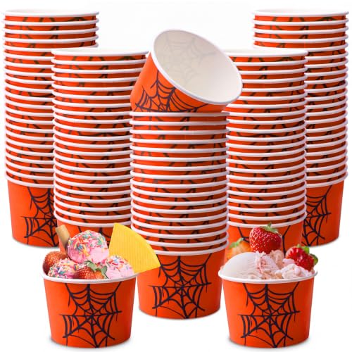 Disposable Ice Cream Cups 8 Oz - Red Spider Design, 100 Pack