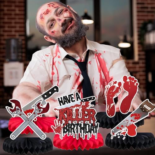 Halloween Horror Themed Honeycomb Centerpieces for Birthday Party Decorations - Bloody Knife Vampire Zombie Decor