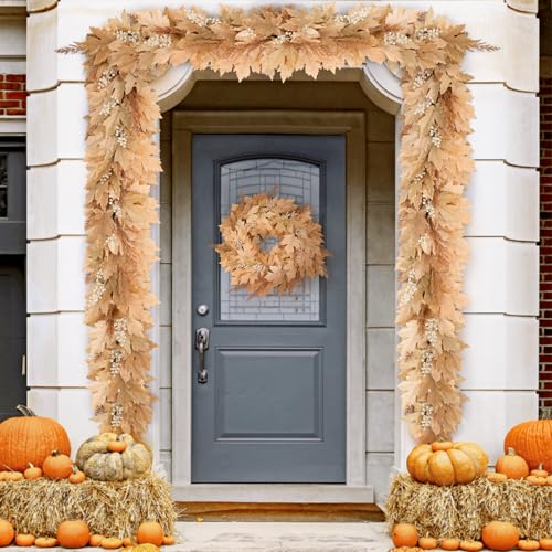 6Ft Artificial Berry Cypress Leaves Fall Garland - Light White Brown, Fall Home Decor