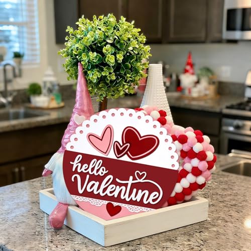 Hello Valentine Door Sign - Red Valentine's Day Hanging Decor, 12x12 Inches
